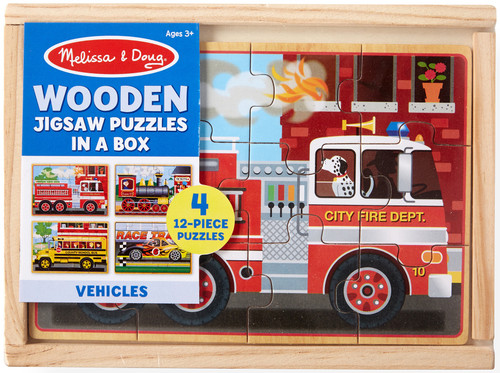 Melissa & Doug Wooden Jigsaw Puzzles In A Box 12pcs 4/pkg-Vehicles MD3794 - 000772037945