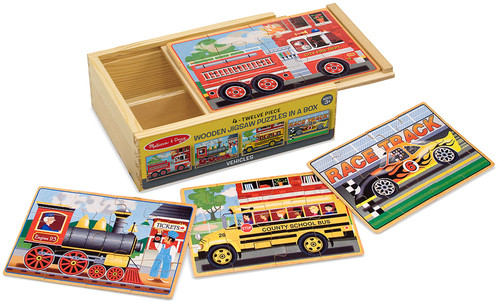 Melissa & Doug Wooden Jigsaw Puzzles In A Box 12pcs 4/pkg-Vehicles MD3794