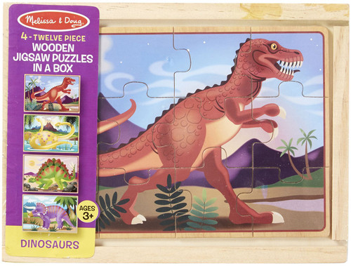 Melissa & Doug Wooden Jigsaw Puzzles In A Box 12pcs 4/pkg-Dinosaurs MD3791 - 000772037914