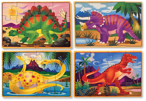 Melissa & Doug Wooden Jigsaw Puzzles In A Box 12pcs 4/pkg-Dinosaurs MD3791