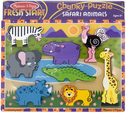 Melissa & Doug Chunky Puzzle 6pcs 12"X9"-Safari - MDCP-3722 - 000772037228