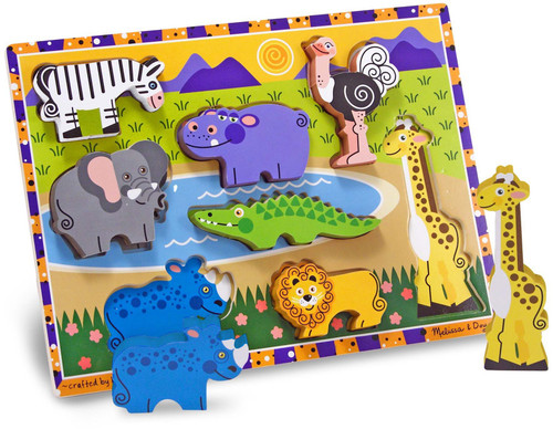 Melissa & Doug Chunky Puzzle 6pcs 12"X9"-Safari - MDCP-3722