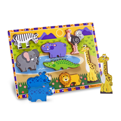 Melissa & Doug Chunky Puzzle 6pcs 12"X9"-Safari - MDCP-3722