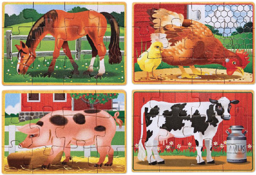 Melissa & Doug Wooden Jigsaw Puzzles In A Box 12pcs 4/pkg-Farm Animals - MD3793