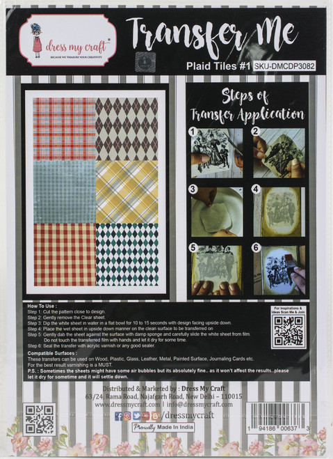 3 Pack - Dress My Craft Transfer Me Sheet A4-Plaid Tiles #1 - MCDP3082 - 194186006373
