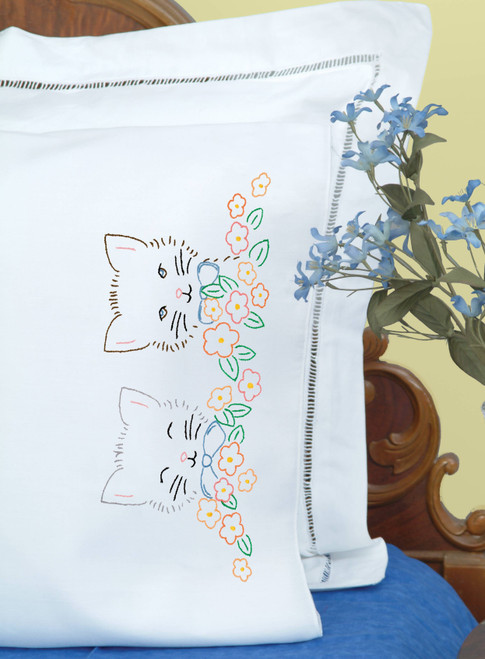 Jack Dempsey Stamped Pillowcases W/White Perle Edge 2/Pkg-Kittens - 1600 755 Jack Dempsey Stamped Pillowcases W/White Perle Edge 2/Pkg-Kittens - 1600 755