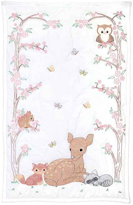 Jack Dempsey Stamped White Quilt Crib Top 40"X60"-Deer & Friends - 4060 934