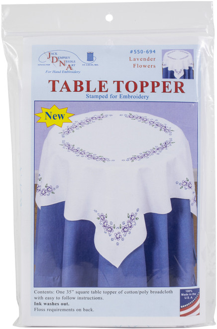 Jack Dempsey Stamped White Perle Edge Table Topper 35"X35"-Lavender Flowers - 550 694 - 013155356946