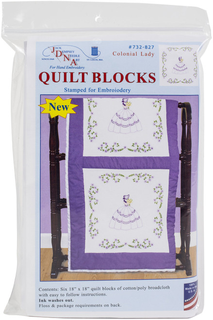 Jack Dempsey Stamped White Quilt Blocks 18"X18" 6/Pkg-Colonial Lady 732 827 - 013155478273