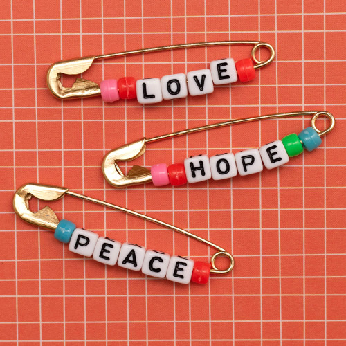 3 Pack Jen Hadfield Reaching Out Metal Safety Pins-W/Phrase Beads JH005576