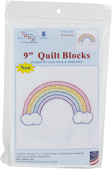 Jack Dempsey Stamped White Quilt Blocks 9"X9" 12/Pkg-Rainbow 733 767 - 013155487671