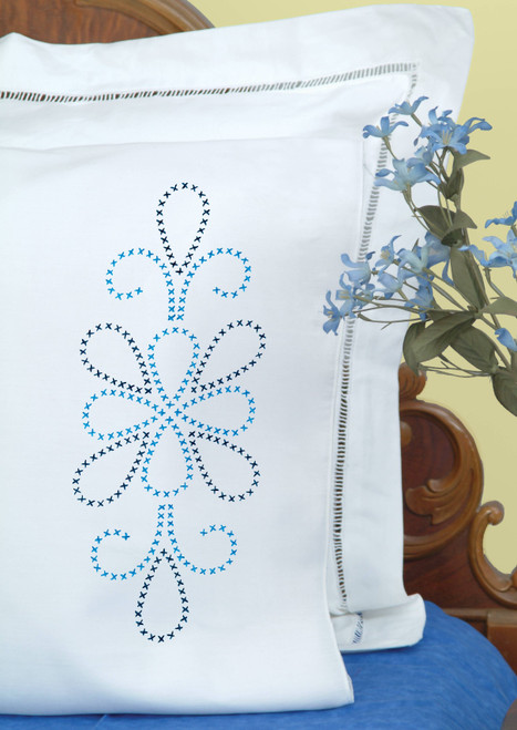 Jack Dempsey Stamped Pillowcases W/White Perle Edge 2/Pkg-XX Design - 1600 103 Jack Dempsey Stamped Pillowcases W/White Perle Edge 2/Pkg-XX Design - 1600 103