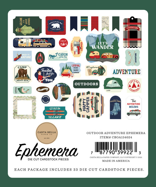 Carta Bella Cardstock Ephemera 33/Pkg-Icons, Outdoor Adventures OA134024