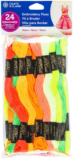 Coats & Clark 6-Strand Embroidery Floss Pack 24/Pkg-Neons -C11V2409 - 073650844959