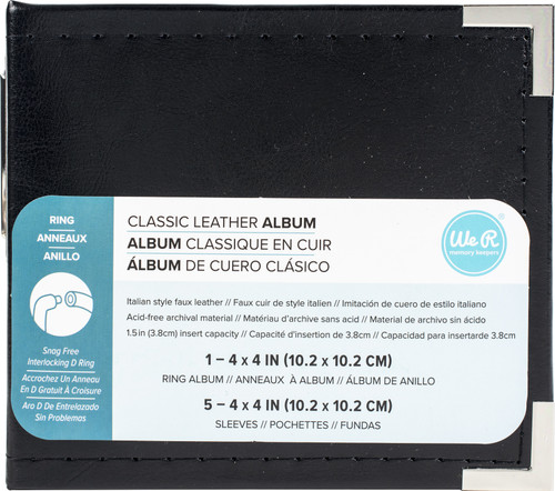 We R Classic Leather D-Ring Album 4"X4"-Black WRRING4-00176 - 633356616344