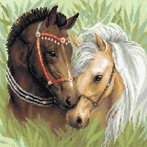 RIOLIS Diamond Mosaic Embroidery Kit 15.75"X15.75"-Pair of Horses RAM0039 - 47790461804604779046180460