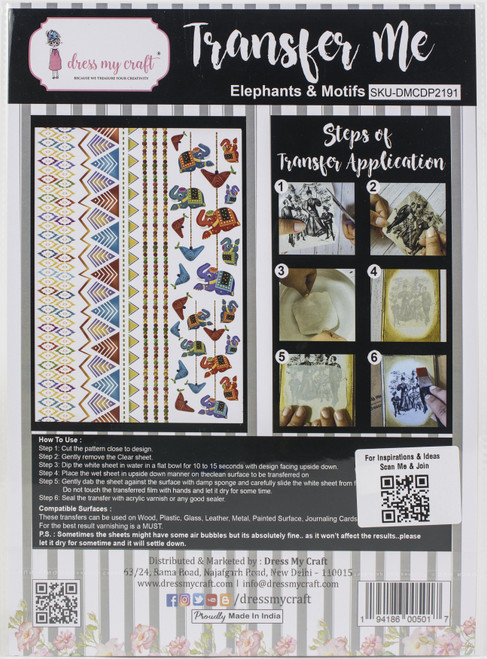 3 Pack - Dress My Craft Transfer Me Sheet A4-Elephants & Motifs - MCDP2191 - 194186005017