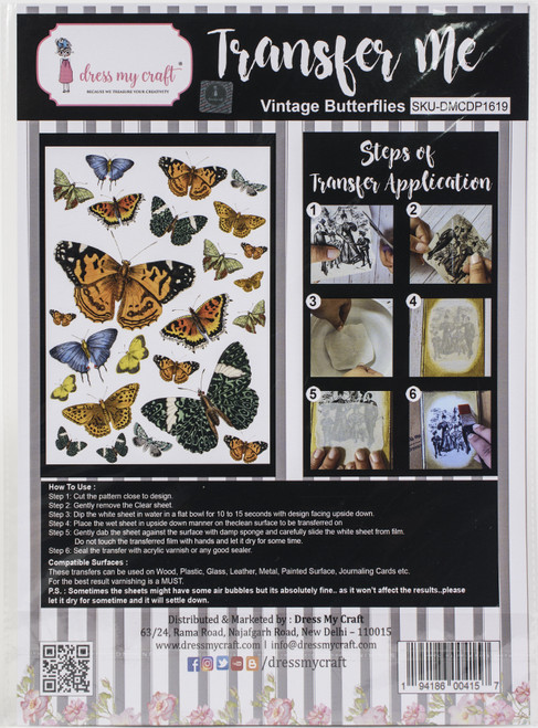 3 Pack Dress My Craft Transfer Me Sheet A4-Vintage Butterflies DMCD1619 - 194186004157
