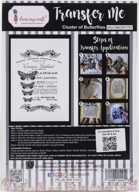 3 Pack Dress My Craft Transfer Me Sheet A4-Cluster of Butterflies DMCD1707 - 194186004454