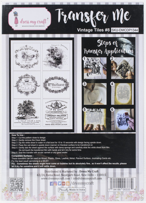 3 Pack - Dress My Craft Transfer Me Sheet A4-Vintage Tile #8 - DMCD1344