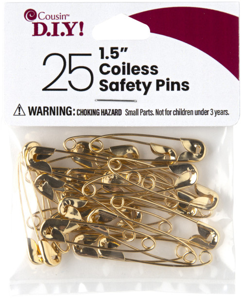 CousinDIY Coiless Safety Pins 25/Pkg-Gold 40000861 - 191648096576