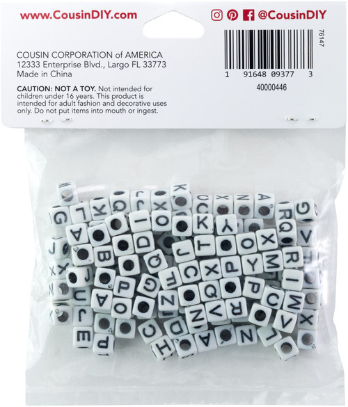 3 Pack - CousinDIY Alphabet Beads 6mm 160/Pkg-White With Black Letters - 40000446 3 Pack - CousinDIY Alphabet Beads 6mm 160/Pkg-White With Black Letters - 40000446