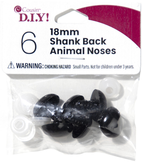 6 Pack CousinDIY Shank Back Animal Noses 18mm 6/Pkg-Black 40000424 - 191648093667