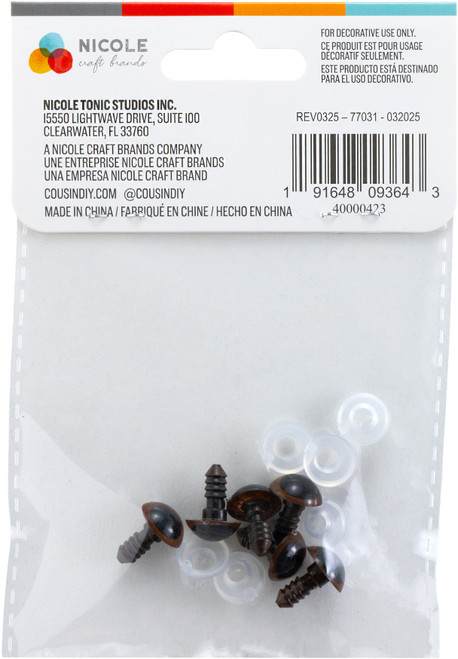 CousinDIY Shank Back Animal Eyes Brown 6/Pkg-12mm - 40000423 CousinDIY Shank Back Animal Eyes Brown 6/Pkg-12mm - 40000423