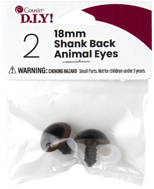 CousinDIY Shank Back Animal Eyes 18mm 2/Pkg-Brown 40000426 - 191648093674