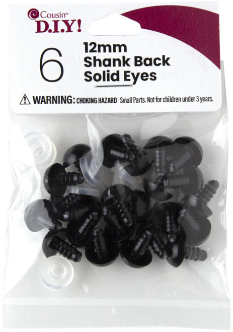CousinDIY Shank Back Solid Eyes 12mm 6/Pkg-Black - 40000418 - 191648093599