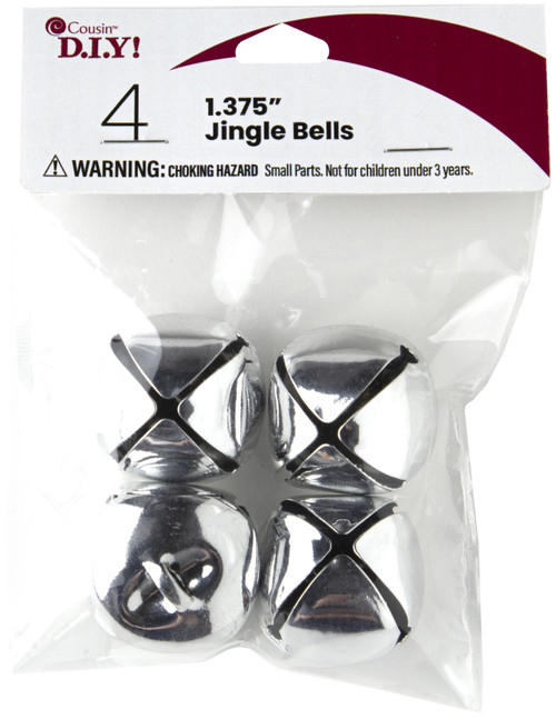 CousinDIY Jingle Bells 1.375" 4/Pkg-Silver - 40000629-627 - 191648094909