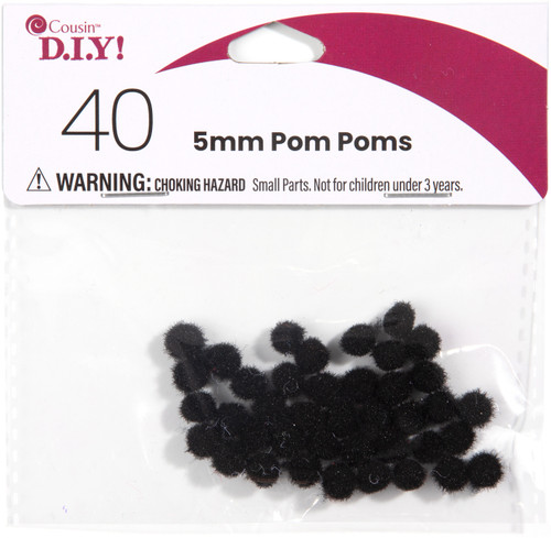 CousinDIY Pom-Poms 5mm 40/Pkg-Black - POM5MM-00807 - 191648096231