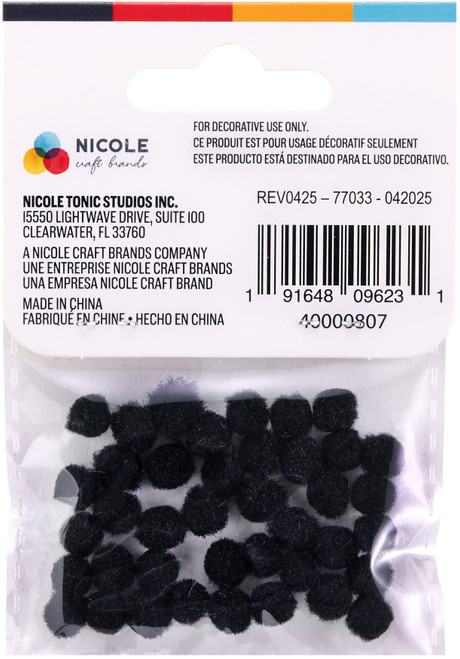 CousinDIY Pom-Poms 5mm 40/Pkg-Black - POM5MM-00807
