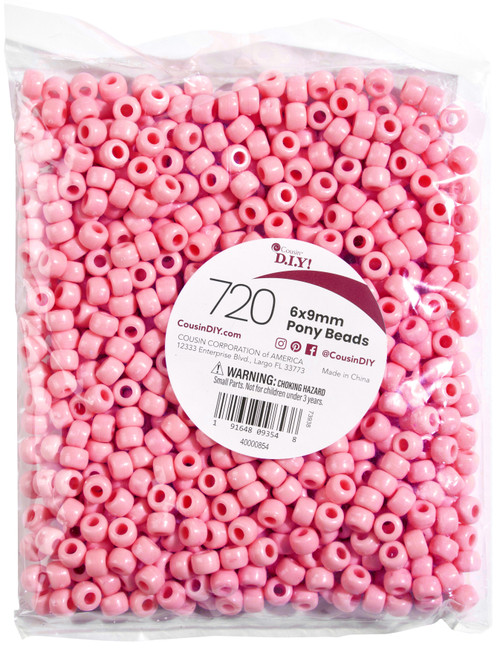 CousinDIY Pony Beads 6mmx9mm 720/Pkg-Opaque Light Pink A50026M3-854 - 191648096354