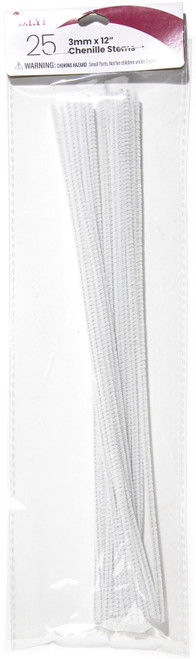 CousinDIY Chenille Stems 3mmx12" 25/Pkg-White CHNSTM3M-00480 - 191648094008