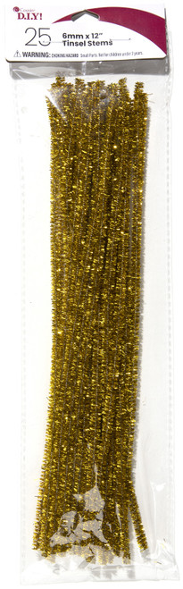 CousinDIY Tinsel Stems 6mmx12" 25/Pkg-Gold A50026LN-00891 - 191648096774