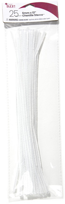 CousinDIY Chenille Stems 6mmx12" 25/Pkg-White - 5A002F7W-00468 - 191648093889
