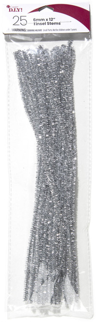 CousinDIY Tinsel Stems 6mmx12" 25/Pkg-Silver - A50026M4-00892 - 191648096781