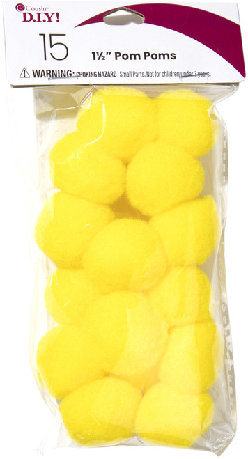 CousinDIY Pom Poms 1.5" 15/Pkg-Yellow POM1HLF-00781 - 191648095982