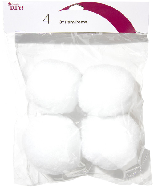 CousinDIY Pom-Poms 3" 4/Pkg-White - POM3IN-00773 - 191648095906