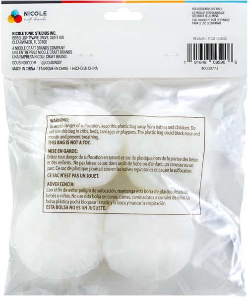CousinDIY Pom-Poms 3" 4/Pkg-White - POM3IN-00773