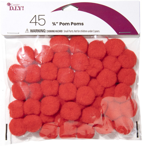 CousinDIY Pom-Poms .75" Inch 45/Pkg-Red - 5A002F7D-00794 - 191648096118