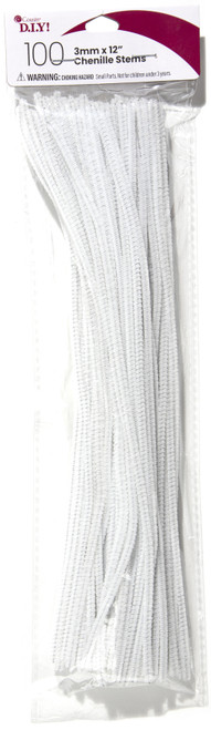 CousinDIY Chenille Stems 3mmx12" 100/Pkg-White CHNST3MM-00484 - 191648094046