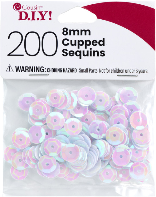 CousinDIY Cupped Sequins-White Iridescent, 8mm 200/Pkg - 5A002F8C-871 - 191648096651