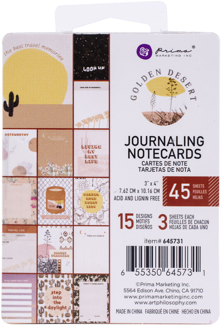 3 Pack Golden Desert Journaling Cards 3"X4" 45/Pkg-15 Designs/3 Each 645731 - 655350645731