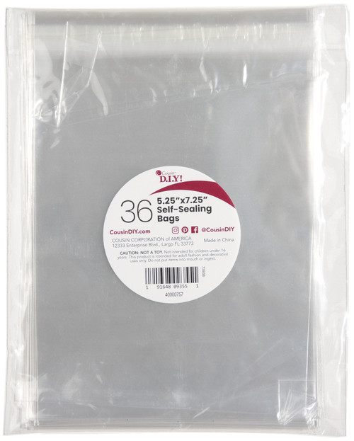 CousinDIY Self-Sealing Bags 36/Pkg-Clear, 5.25"X7.25" 40000757 - 191648093551