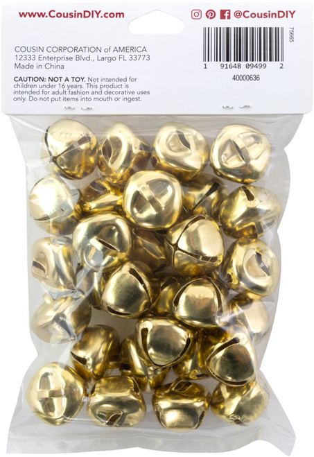 CousinDIY Jingle Bells 30/Pkg-.75" Gold - 40000636-636 CousinDIY Jingle Bells 30/Pkg-.75" Gold - 40000636-636