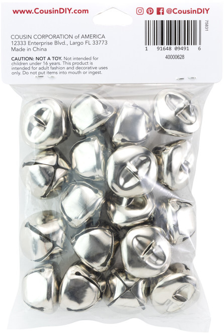 CousinDIY Jingle Bells 1" 18/Pkg-Silver - 40000635-628 CousinDIY Jingle Bells 1" 18/Pkg-Silver - 40000635-628