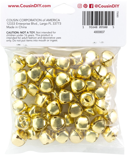 CousinDIY Jingle Bells .5" 48/Pkg-Gold - 40000638-637 CousinDIY Jingle Bells .5" 48/Pkg-Gold - 40000638-637