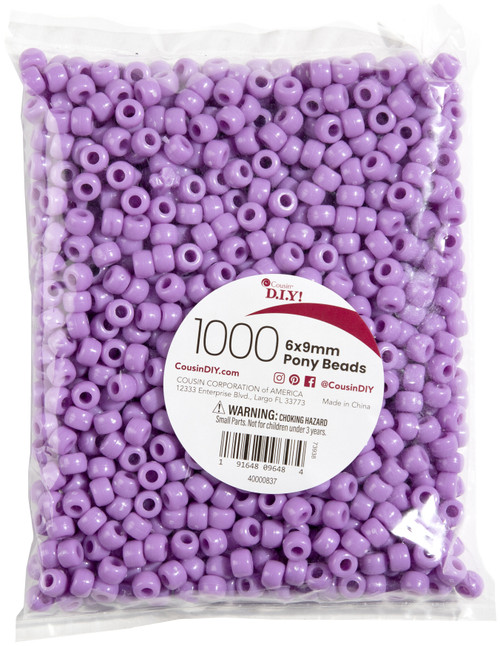 CousinDIY Pony Beads 6mmx9mm 1,000/Pkg-Opaque Purple A50026LJ-837 - 191648096484
